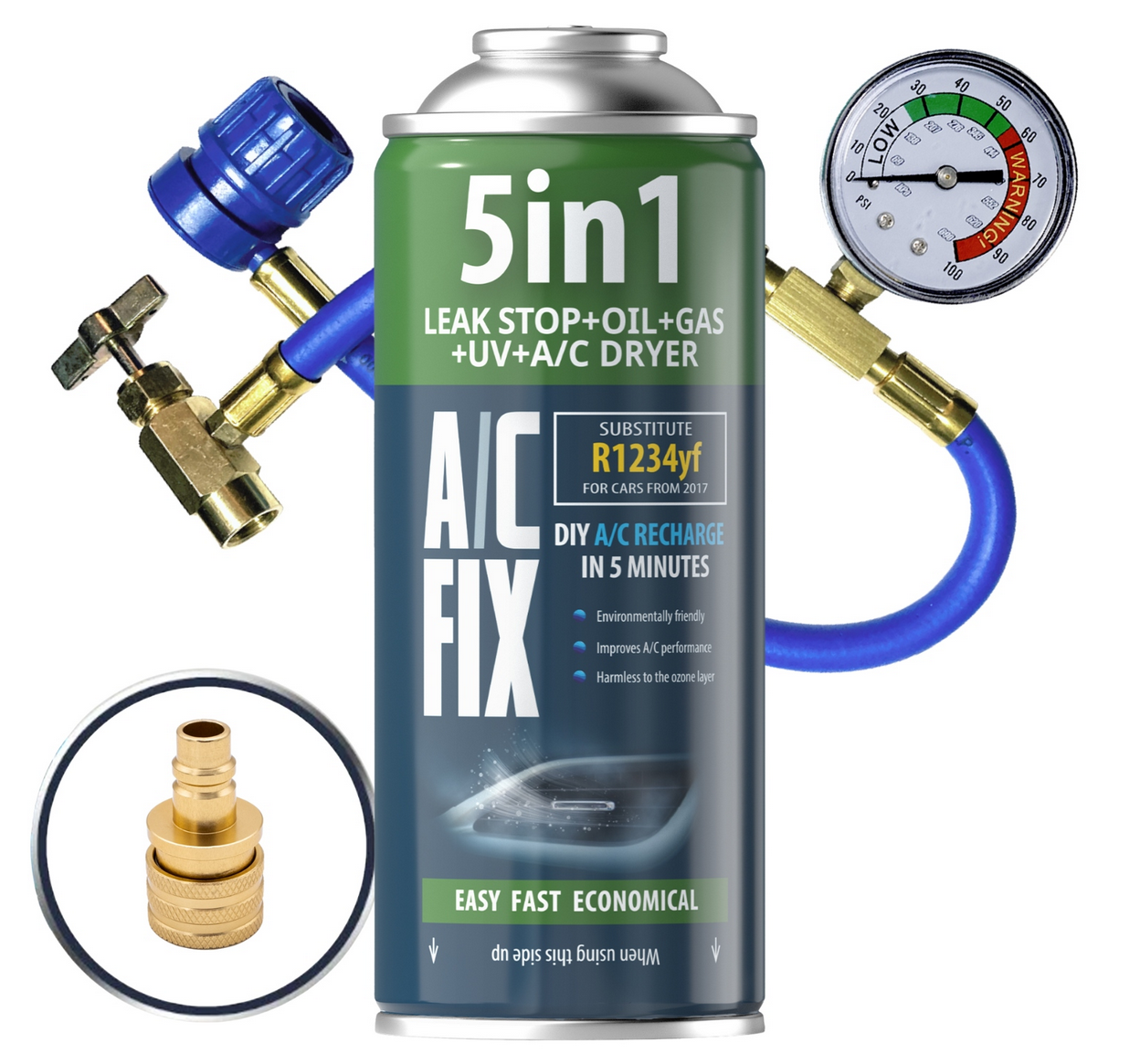 AC FIX CZYNNIK CHŁODNICZY KLIMATYZACJI 5W1 GAZ R1234YF + PRZEWÓD + ADAPTER